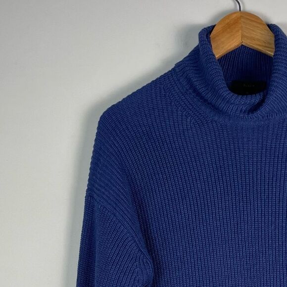 J Crew Ribbed Cotton Cashmere Blend Turtleneck Relaxed Sweater Sz S Blue - Picture 5 of 14